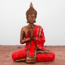 Statuette Bouddha position de prière rouge