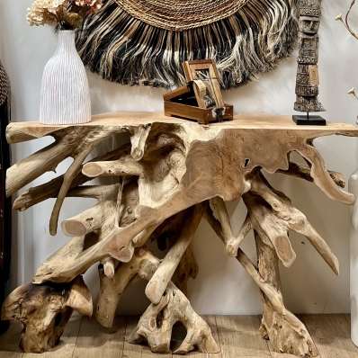 Console organique racine de teck